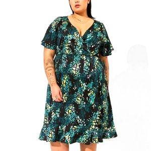 Torrid Midi Bubble Charm Flutter Sleeve Wrap Dress 0X